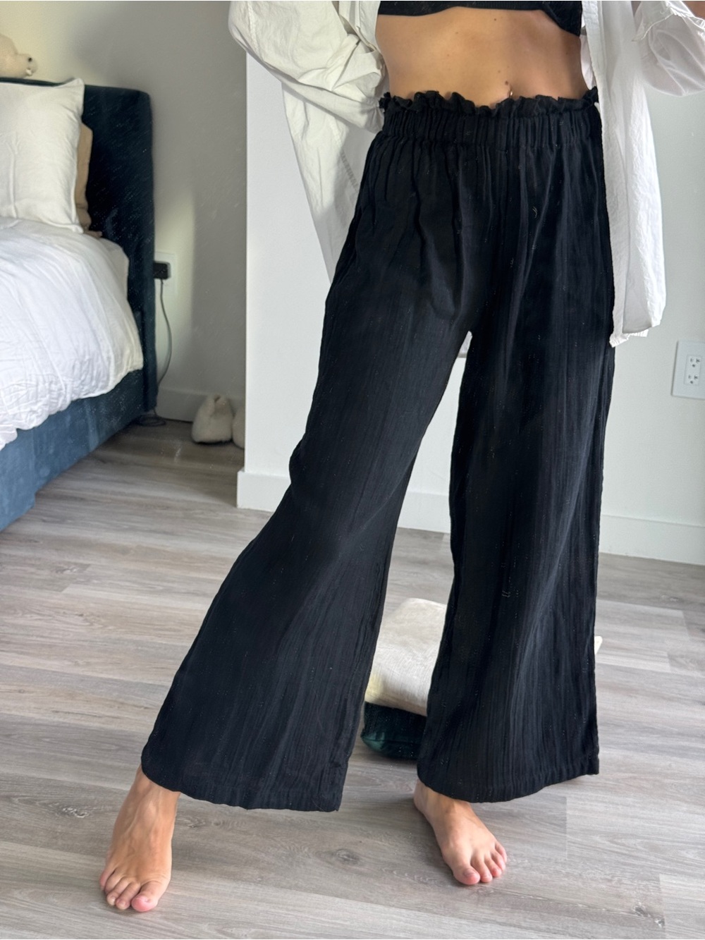 Topshop Black Wide-Leg Drawstring Pants